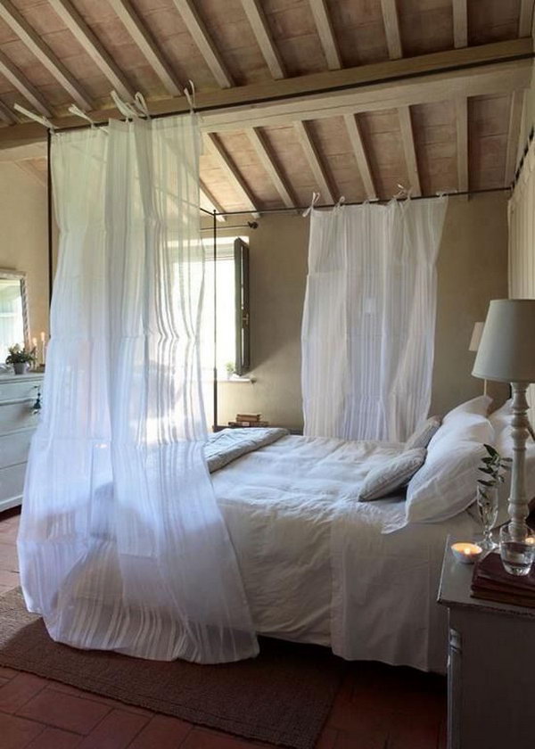 Vintage Style Bedroom with the Wooden Ceiling. 