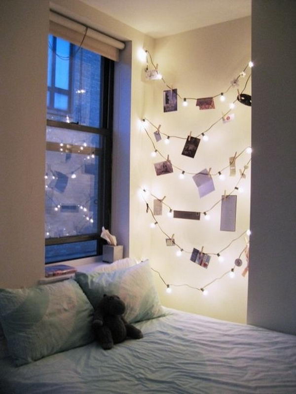 Photo Display with String Lights. 