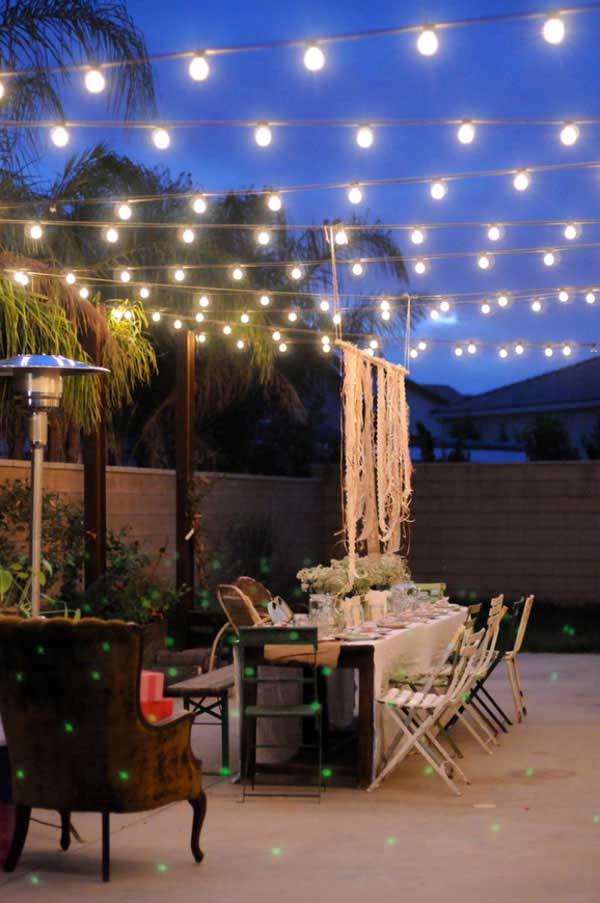 Rustic Patio Designed with String Lights. 