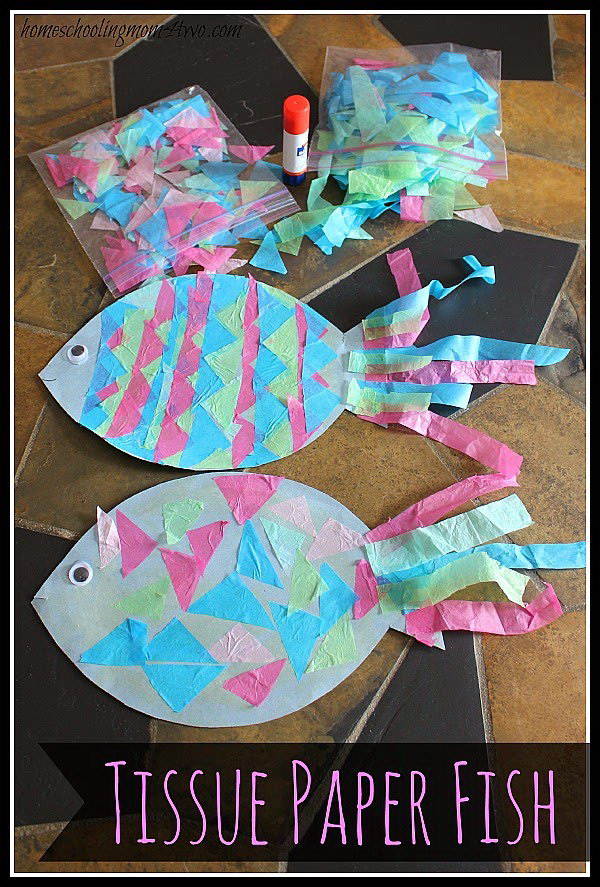 Kids Craft: Construction Paper Fish with Tissue Paper Scales. These simple crafts are lots of fun for the kids to make. You can get all supplies at your local dollar store with less efforts. See the tutorial 