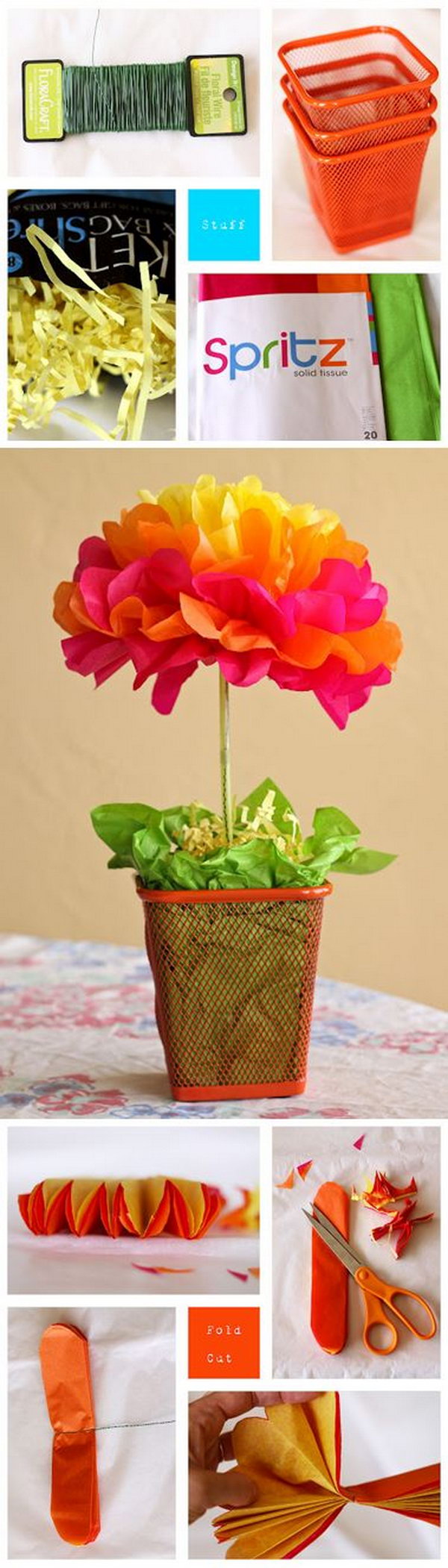 Tissue Paper Flower Centerpieces. Super easy, super inexpensive festive table centerpieces. Get started to make some for your next party with the tutorial 