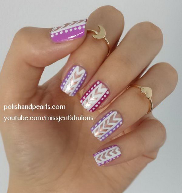 Pink and Purple Tribal Nails. Get the video tutorial 