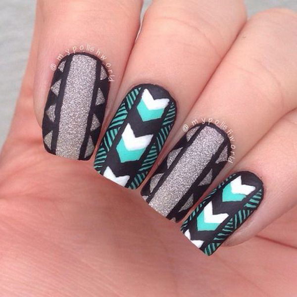 Black and Gray Inspired Tribal Nails. 