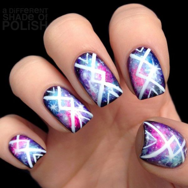 Purple Galaxy Tribal Nails. 