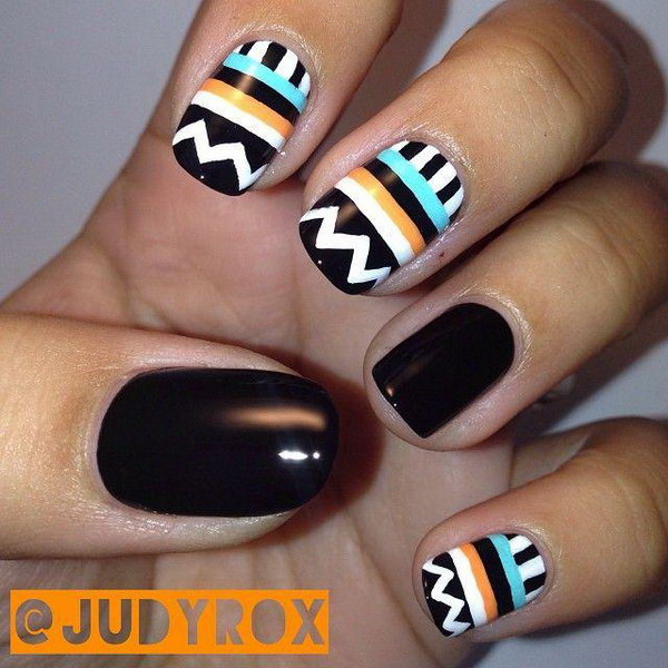 Black Accented Tribal Nails. 