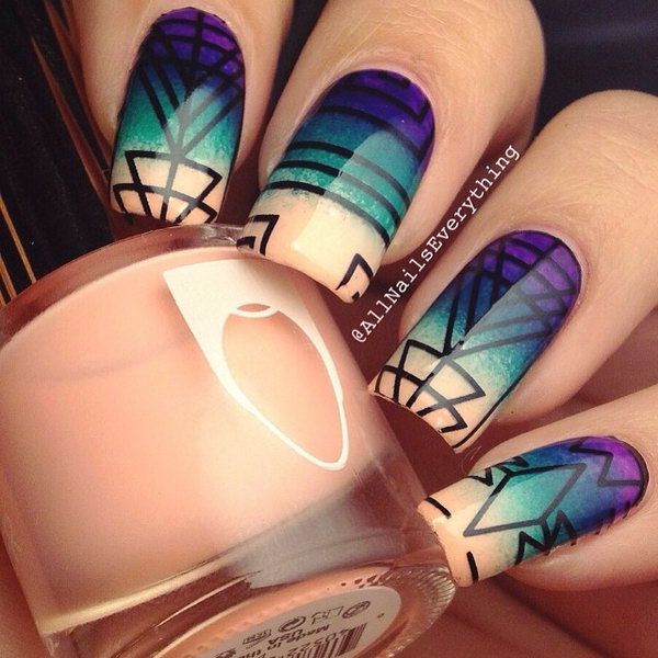 Ombre Tribal Nail Design. 