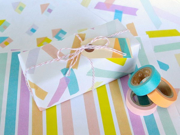 Decorate Gift Wrap with Washi Tape. 
