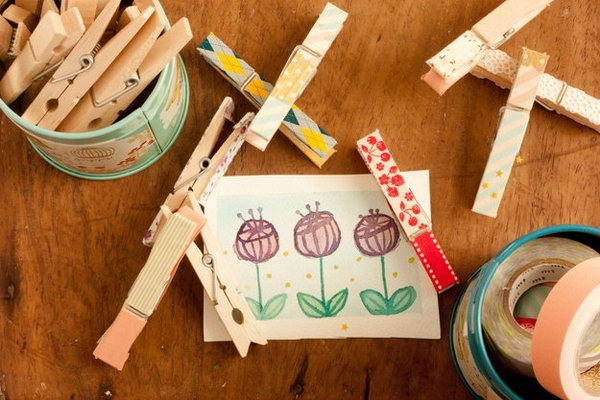 Cute Clothespins with Washi Tape. 