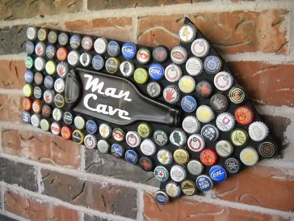 Man Cave Sign Made with Beer Bottle Caps. 
