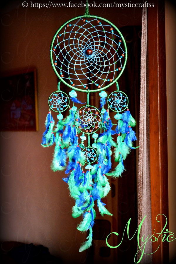 Seashell and Feather Decorated Dream catcher. 