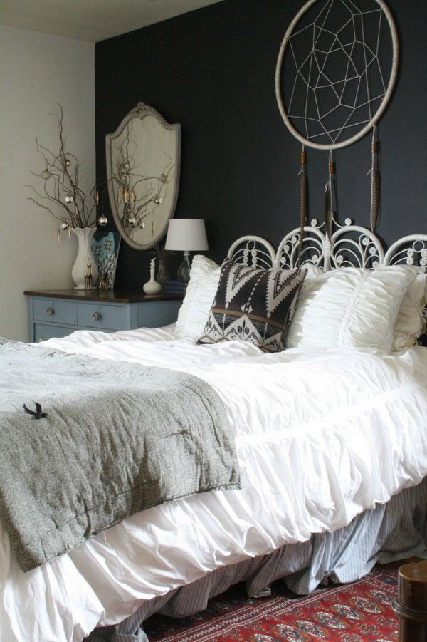 Bohemian Bedroom Decorated with Dream catcher . 