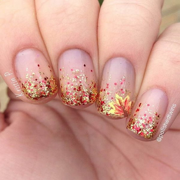 Glitter Fall Nail Design. 