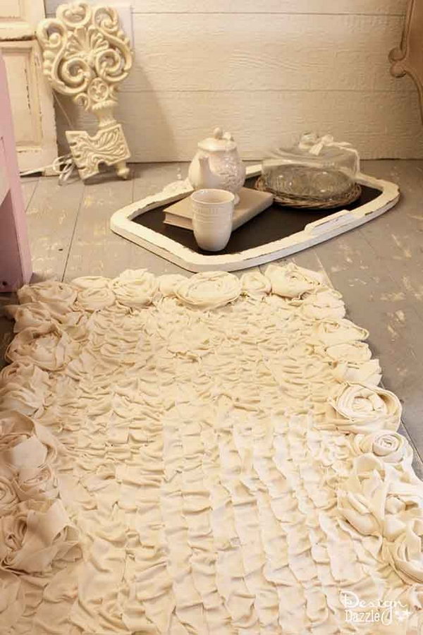 Upcycle Your Old Rug with Ruffles and Roses. Great tutorial anyone can use to update old rug! 