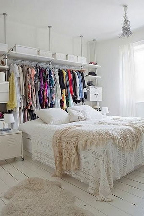 Install behind the Bed Shelf for Hanging Your clothes. 