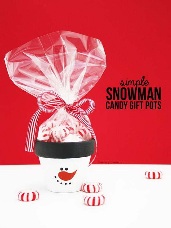 DIY Frosty the Snowman Candy Gift Pots. 