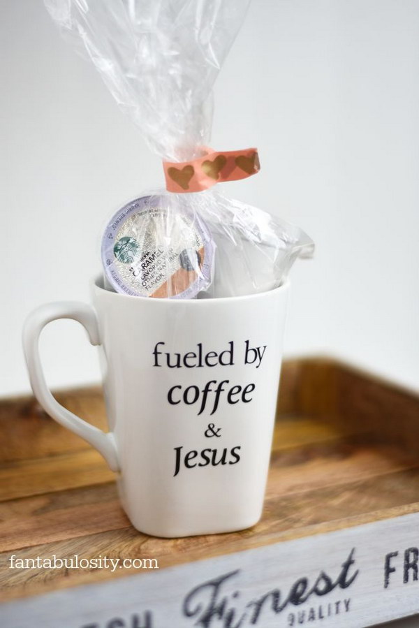 DIY Coffee Mug. Fueled by Coffee and Jesus. This is an easy DIY gift for people who loves coffee and Jesus! 