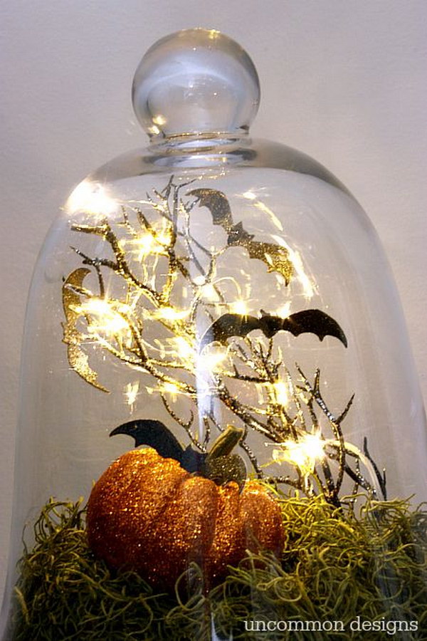 Halloween Bats in a Glass Cloche 