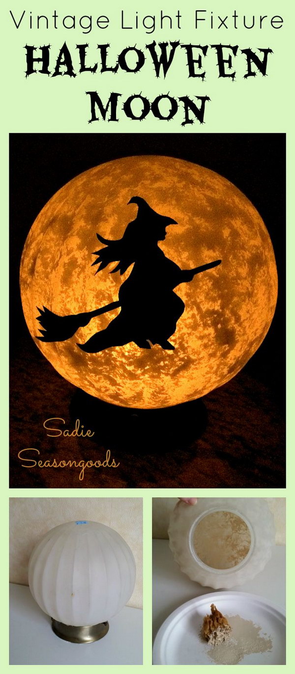 DIY Spooky Moon with a Little Witch on a Broom for Halloween 