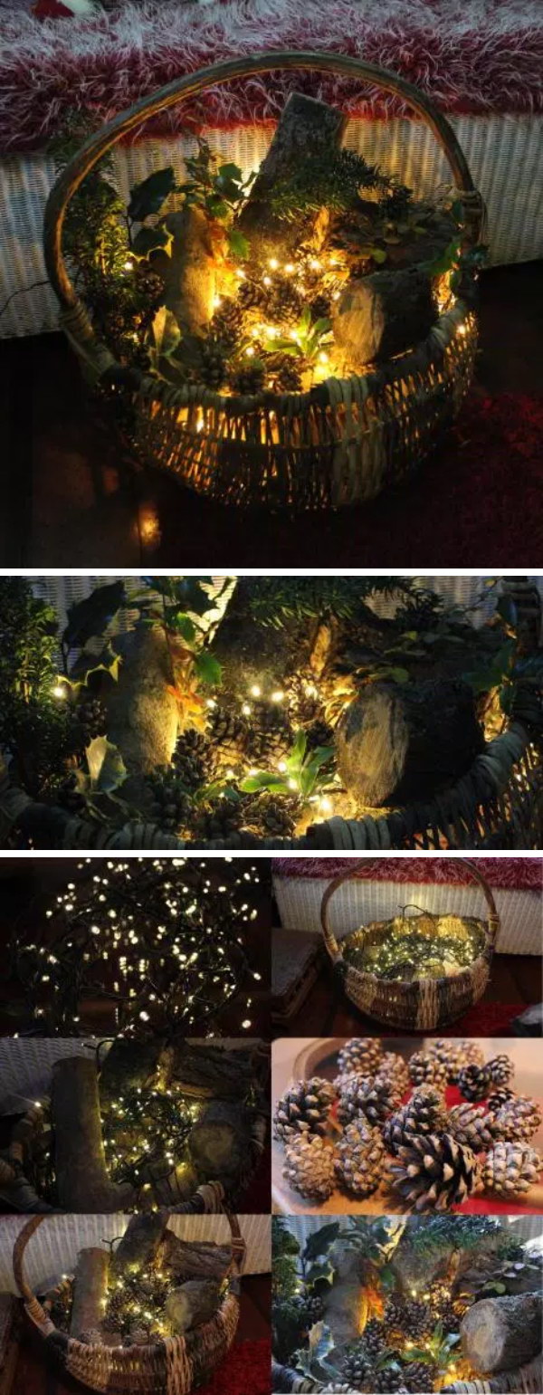 Rustic Porch Basket Decoration For Christmas. 