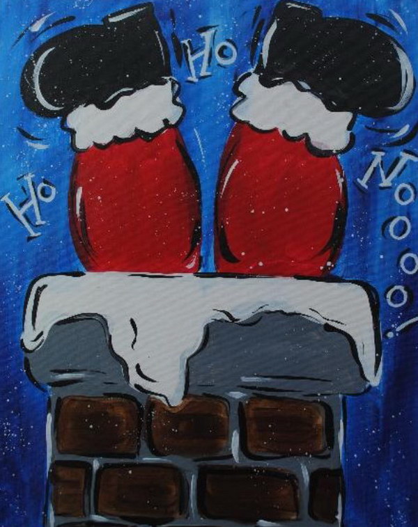 Santa Going Down Chimney Canvas 