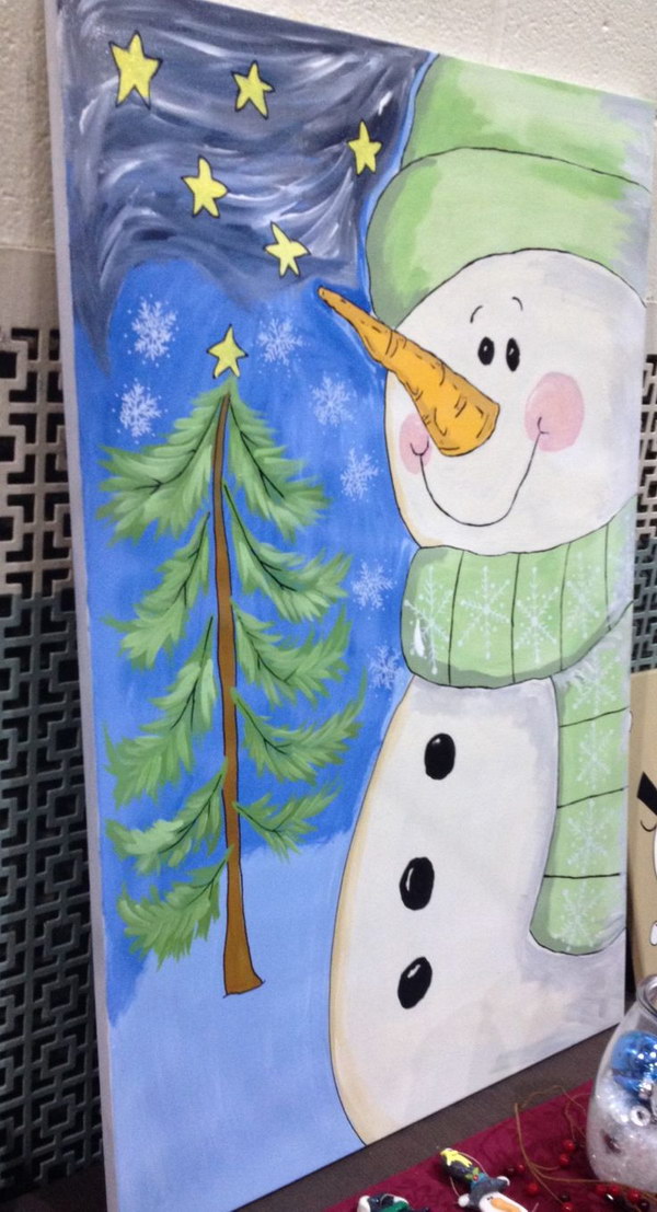 Cute Snowman Canvas Painting 