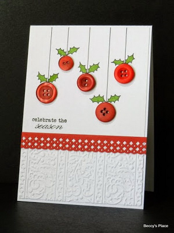 Button Ornament Christmas Card. 