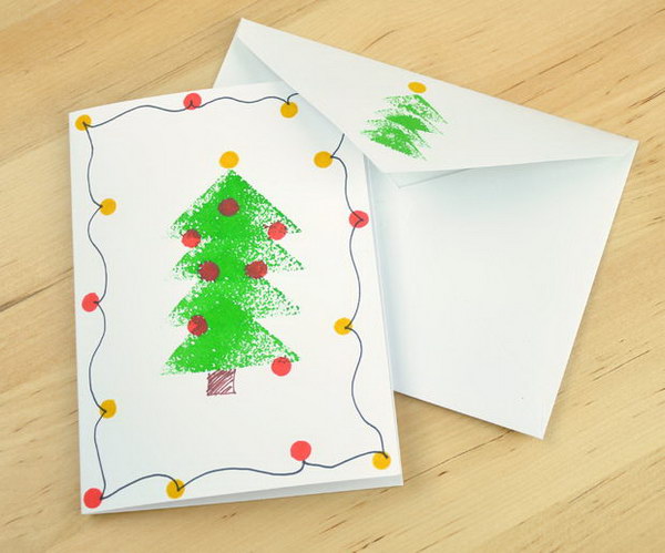 Sponge Stamped Christmas Tree Card. 