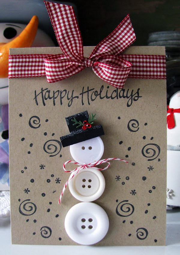 Button Snowman Christmas Card. 