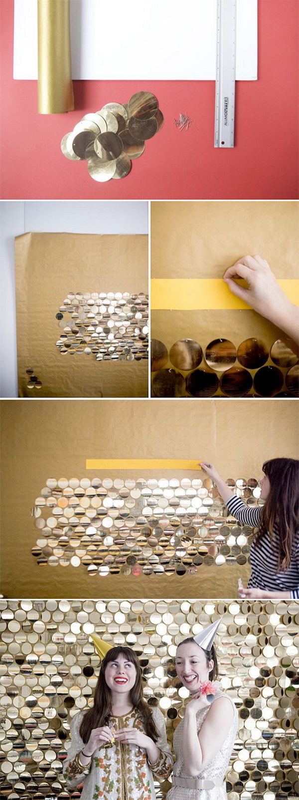 DIY Sequin Backdrop Made out of Large Gold Pailletes 