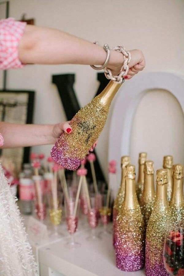 DIY Glitter Champagne Bottles 