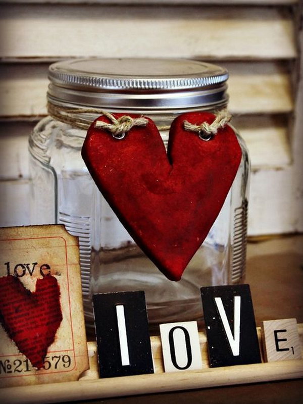 Salt Dough Heart Decorated Mason Jar 