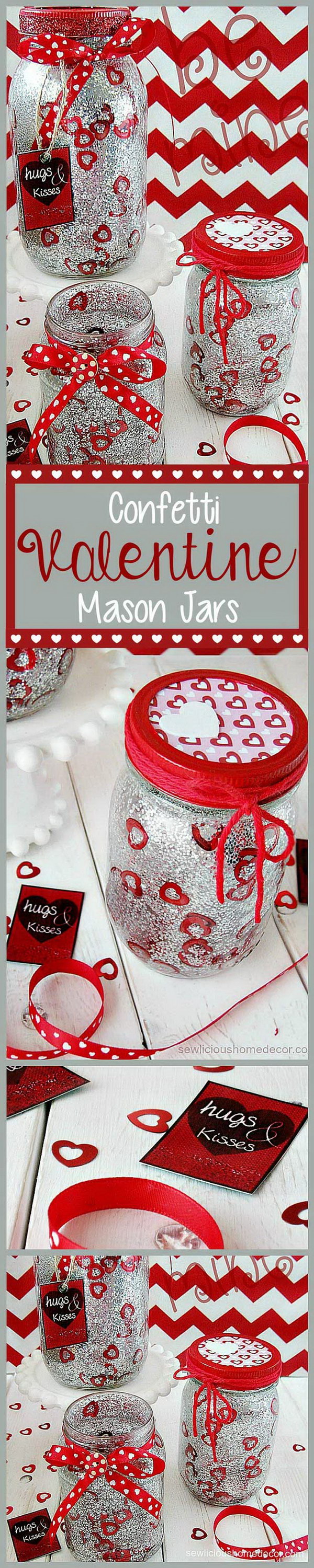 Silver Valentine Jars With Glitter and Confetti 