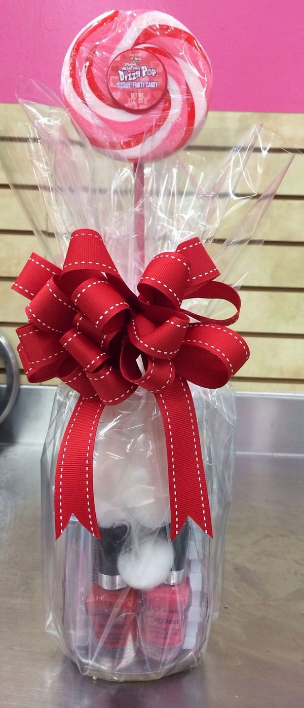 Valentine's Day Gift Set Lollipop and a Pedicure in a Cute Mason Jar 