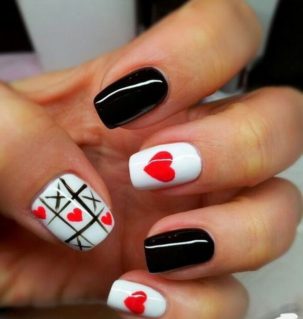 Black and White Valentine's Day Nail Art Design 