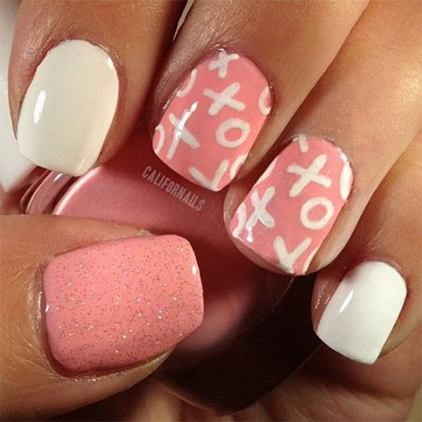 Pink and White Love Nail Art Design 