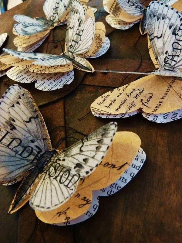 Recycled Vintage Book Pages Butterflies 