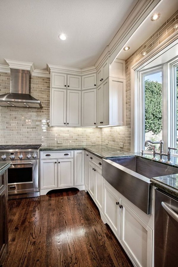 Classic White Kitchen with Subway Tile. 