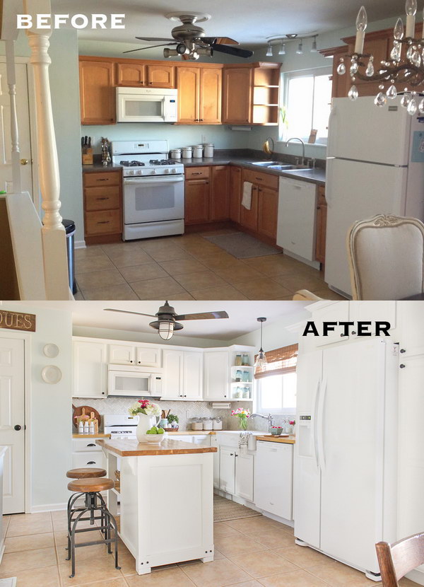 Reveal of a Farmhouse Style Kitchen Makeover on a Budget. 