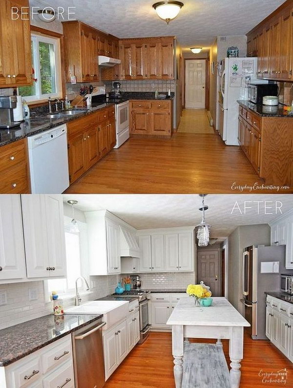 DIY White Painted Kitchen Cabinets Reveal. 