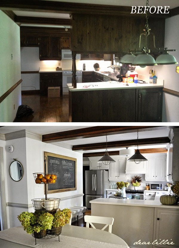 Kitchen Makeover with An Oversized Chalkboard and Bench In the Kitchen. 
