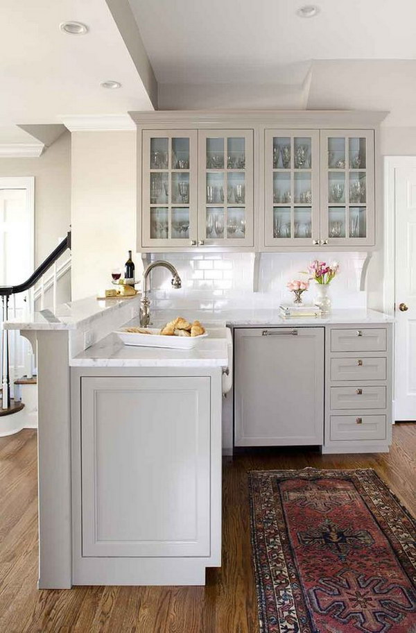 Traditional Dusty Grey Kitchen Cabinets. 