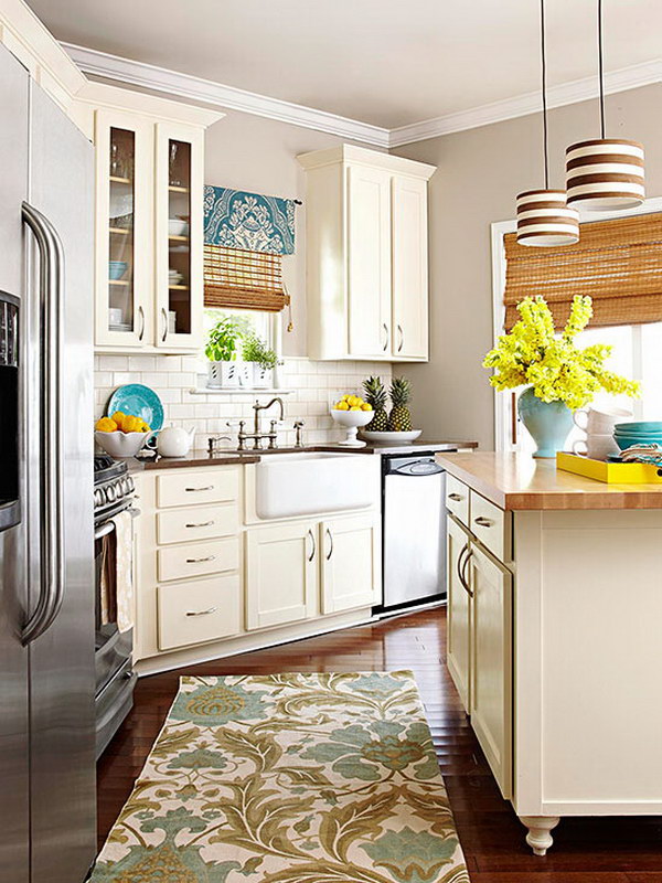 Cream colored Kitchen Cabinets. 