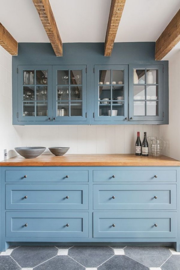 Dusty Blue Shaker Style Kitchen Cabinets. 