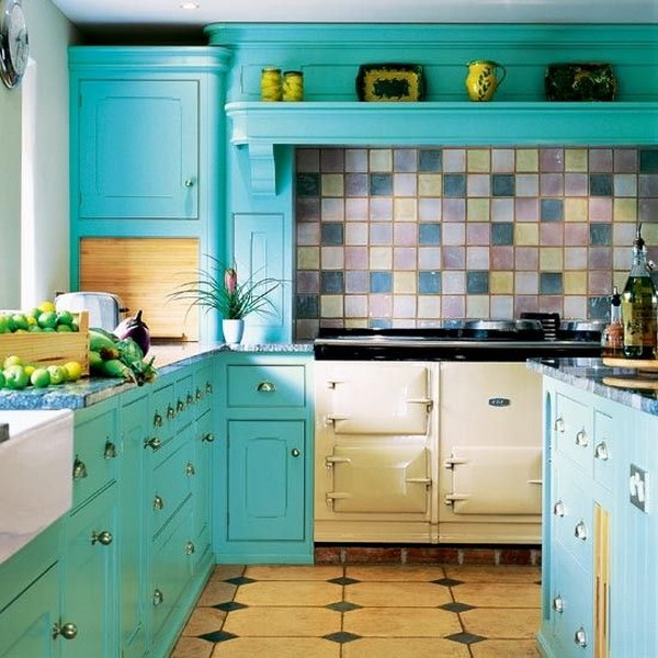 Ocean Blue Kitchen Cabinets. 