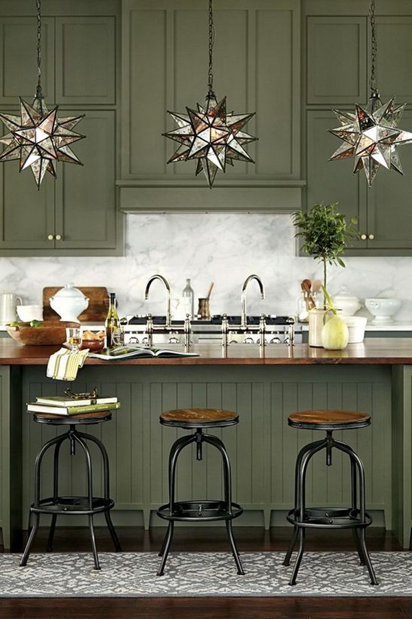 Olive Green Painted Kitchen Cabinets. 