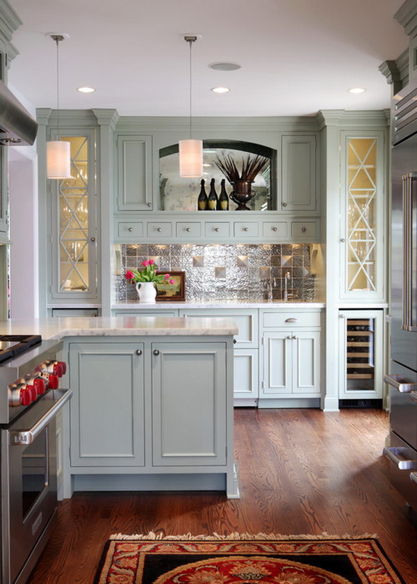 Gray green Inspired Kitchen Cabines. 