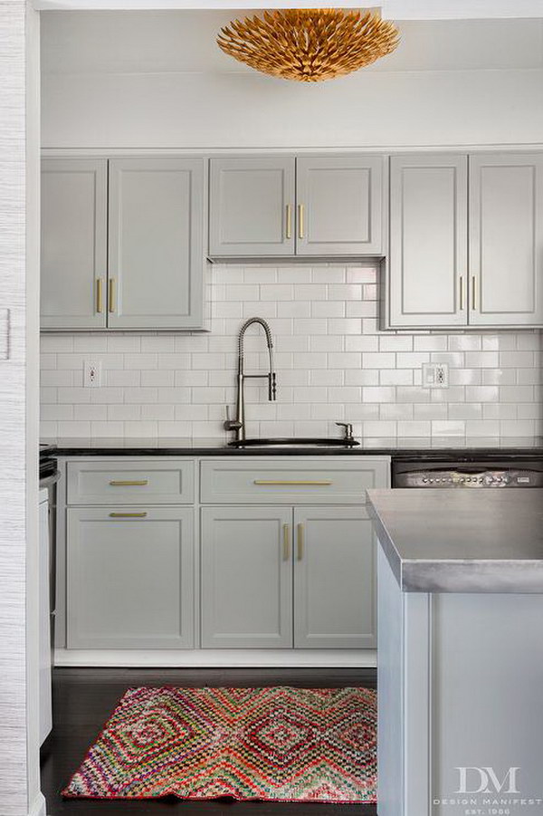 Light Gray Painted Kitchen Cabinets. 