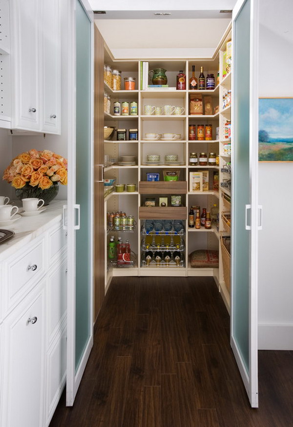 Large Traditional Galley Farmhouse Kitchen Pantry. 