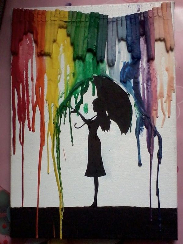 Umbrella Girl Melted Crayon Art. 