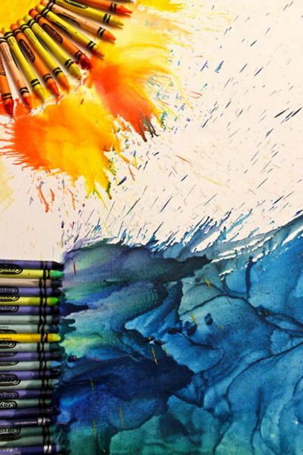 The Sun and Ocean Melted Crayon Art. 